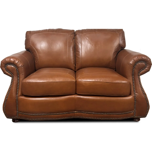 9055 Loveseat in Brandy Brown with Alligator Pattern Top Grain Leather